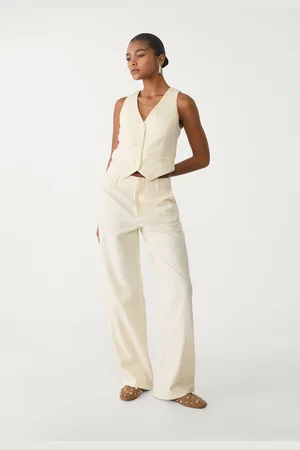 Stradivarius Pantaloni dritti fluidi con righe in lino 42