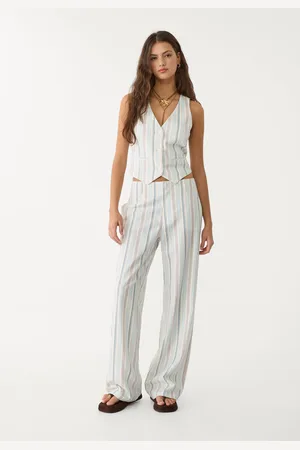 Stradivarius Pantaloni dritti fluidi con righe in lino 42