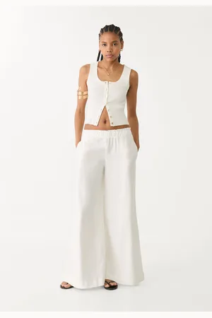 Stradivarius Pantaloni palazzo fluidi in lino L