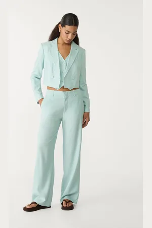 Stradivarius Pantaloni dritti fluidi con righe in lino 42