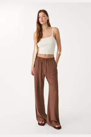 Stradivarius Pantaloni fluidi con lino M