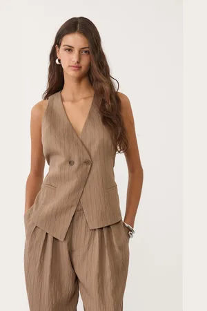 Stradivarius Gilet asimmetrico a righe con lino M