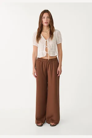 Stradivarius Pantaloni palazzo fluidi con lino XL