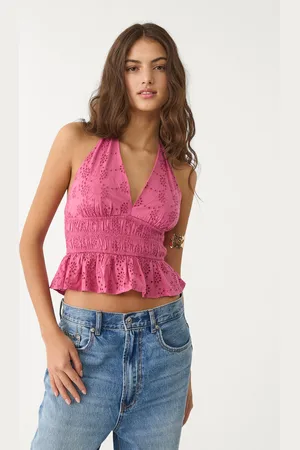 Stradivarius Top halter ricamato XL