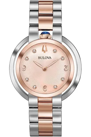 BULOVA Orologio Rubaiyat 3h in acciaio bicolore con quadrante rose gold e diamanti incastonati
