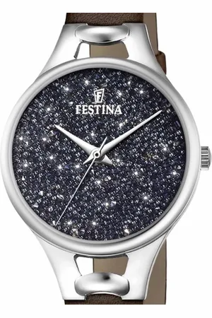 Festina Solo tempo con cassa in acciaio: cinturino in pelle e cristalli Swarovsky