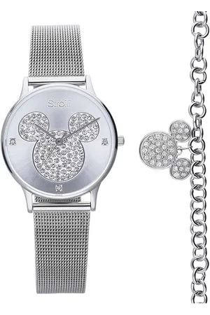 Stroili Oro Set orologio solo tempo e bracciale in acciaio silver con Topolino con strass
