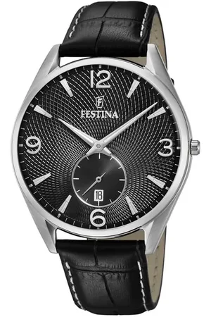 Festina Orologio solotempo con cinturino in pelle nera. cassa in acciaio silver e quadrante