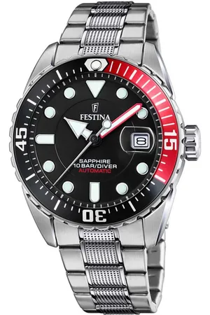 Festina Orologio solo tempo con cinturino in acciaio e quadrante nero e rosso