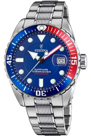Festina Orologio solo tempo con cinturino in acciaio e quadrante blu e rosso
