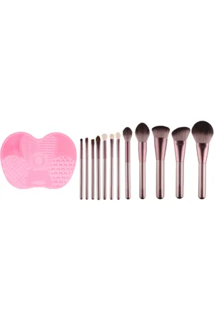 MissLady Silicone Makeup Brush Cleaner - 1pc (15.5cm X 11.5cm) - Pink X - Set Of 12 Make Up Brushes - 1set/12pcs -...