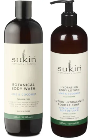 Sukin Lime & Coconut Scent Botanical Body Wash - 500ml (1ea) X Lime & Coconut Scent Hydrating Body Lotion - 500ml (1ea)