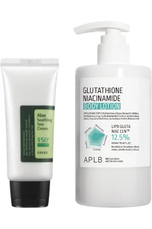 All-in-one Sets COSRX - Aloe Soothing Sun Cream SPF50+ PA+++ - 50ml + APLB - Glutathione Niacinamide Body Lotion - 300ml Set
