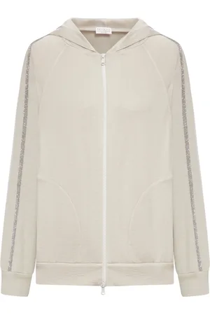 Brunello Cucinelli Topwear in interlock di cotone e seta con cappuccio e Precious Stripe
