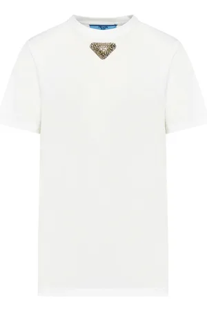 Prada T-SHIRT IN JERSEY CON TRIANGOLO RICAMATO