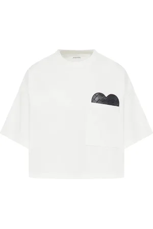 Bottega Veneta T-shirt crop con tasca e dettaglio in pelle