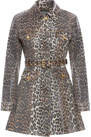 Ganni ABITO IN DENIM LEOPARDATO