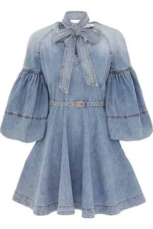 ZIMMERMANN MINI ABITO IN DENIM CON LACCETTI AL COLLO
