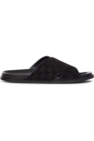 Gucci SANDALI IN PELLE CON FASCE INCROCIATE E GG ALLOVER