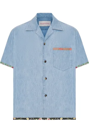 VALENTINO GARAVANI CAMICIA DA BOWLING IN DENIM CON BORDO CON STAMPA FLOREALE