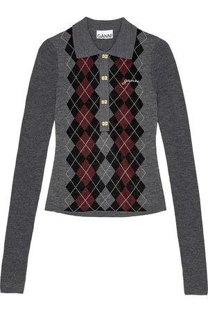 Ganni POLO IN MAGLIA GRIGIA