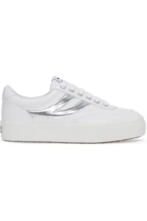 Superga 2740 Platform Blocks Mirror Synthetic Material Scarpe Sneakers Bianco Donna 35