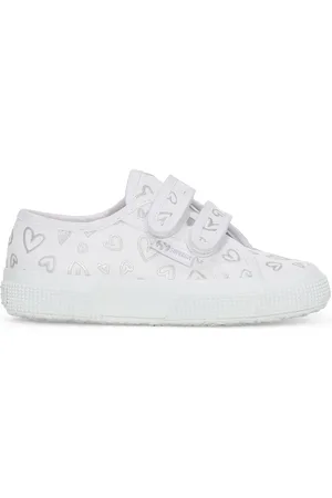 Superga 2750 Kids Straps Vegan Material Cute Hearts Print Scarpe Sneakers Bianco Unisex 25