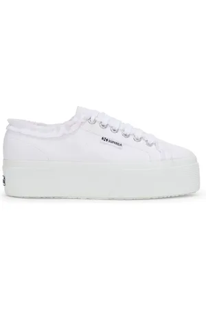 Superga 3790 Platform Jersey Rouches Leggera Scarpe Sneakers Bianco Donna 35