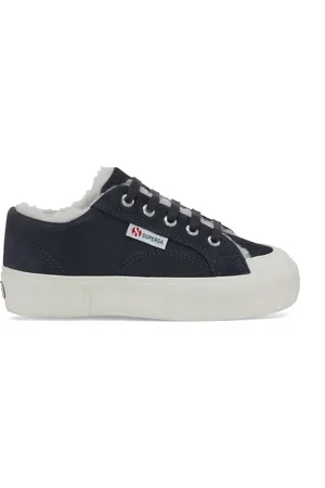 Superga 2630 Kids Stripe Suede Fur Scarpe Sneakers Blu Unisex 25