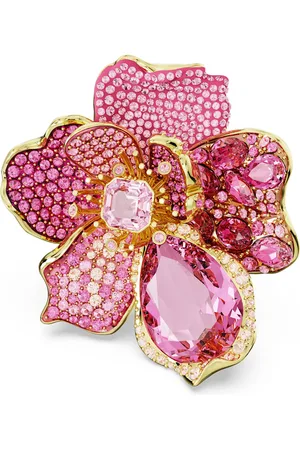 Swarovski Anello cocktail Idyllia, Pavé, Fiore, , Placcato color oro