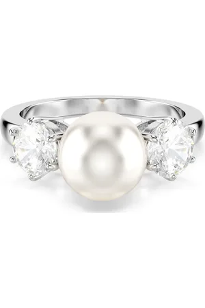 Swarovski Anello cocktail Matrix, Crystal Pearl, Taglio Round, , Placcato rodio