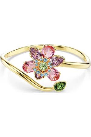 Swarovski Bracciale rigido Idyllia, Taglio misto, Fiore, Multicolore, Placcato color oro