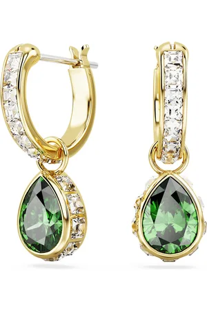 Swarovski Orecchini pendenti Stilla, Taglio Pear, Verdi, Placcato color oro