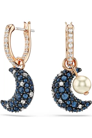 Swarovski Orecchini pendenti Luna, Crystal Pearl, Design asimmetrico, Luna, Multicolore, Placcato color oro rosa