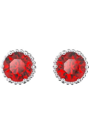 Swarovski Orecchini a lobo Birthstone, Taglio tondo, Gennaio, Rossi, Placcato rodio