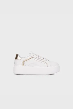Janet&Janet Sneakers donna in pelle white/gold j-002 j4