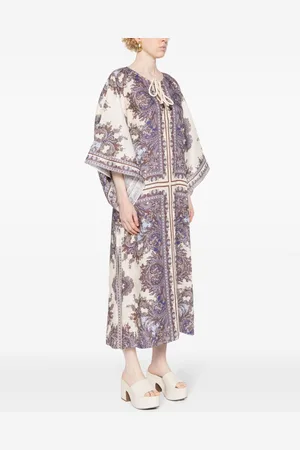 ZIMMERMANN Abito Midi In Lino Con Stampa Paisley