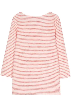 Majestic T-shirt In Misto Lino A Righe Con Scollo A Barchetta