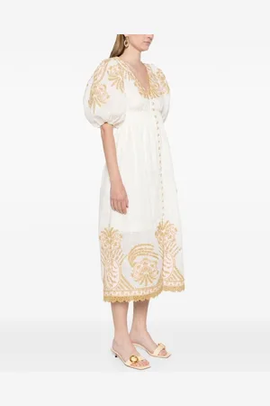 ZIMMERMANN Abito Midi In Lino Ricamato