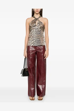 Ganni Top Satin Leopardato