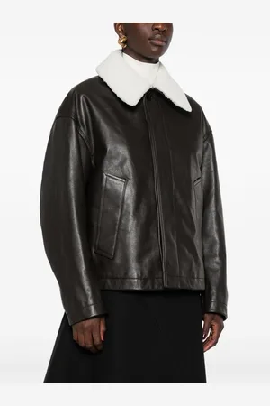 Bottega Veneta Giacca In Pelle Con Colletto Shearling