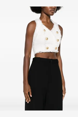 Balmain Top Scollo V In Tweed