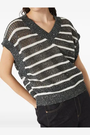 Brunello Cucinelli Top In Lino Rigato