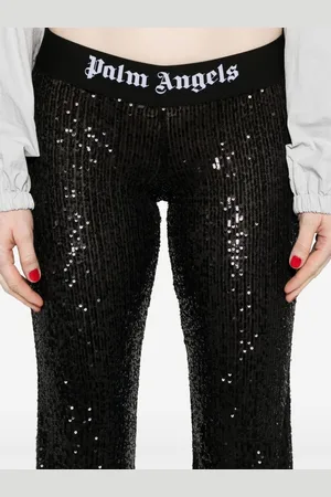 Palm Angels Pantalone A Zampa In Paillettes Con Logo