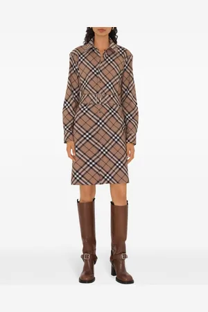 Burberry Abito Chemisier In Misto Lana Check