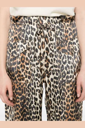 Ganni Pantalone Satin Leopardato