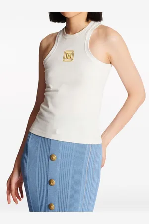 Balmain Top In Misto Cotone Con Logo