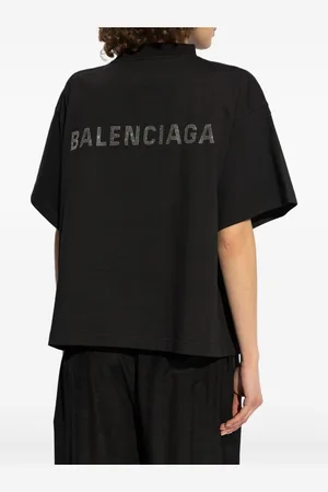 Balenciaga T-shirt Cropped Back Strass In Cotone