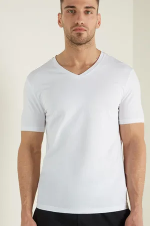 Tezenis T-shirt Scollo a V in Cotone Elasticizzato Uomo