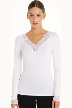 Tezenis Maglia con Scollo a V Manica Lunga in Viscosa e Pizzo Donna
